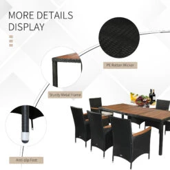 Outsunny 9 PCS Patio Dining Set Rattan Wicker Furniture Set With Acacia Wood Table Top, Armrest Chairs With Water-Proof Cushion, Cream White -Outsunny WQGb1018143020dee