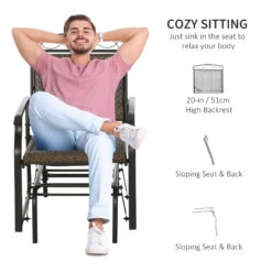 Outsunny Set Of 2 Outdoor Glider Chairs, Porch & Patio Rockers For Deck With PE Rattan Seats, Steel Frames For Garden, Backyard, Poolside, Brown -Outsunny Wbnb101864a935bf3