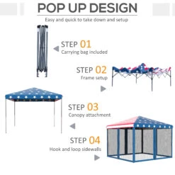 Outsunny 10' X 10' Pop Up Canopy Tent With Netting, Instant Gazebo, Ez Up Screen House Room With Carry Bag, Height Adjustable, For Outdoor, Garden, Patio, American Flag -Outsunny WdE88c181b9e6aa69