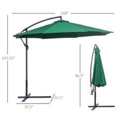Outsunny 10' Cantilever Hanging Tilt Offset Patio Umbrella With UV & Water Fighting Material And A Sturdy Stand, Green -Outsunny Wdnc171815d9933e2