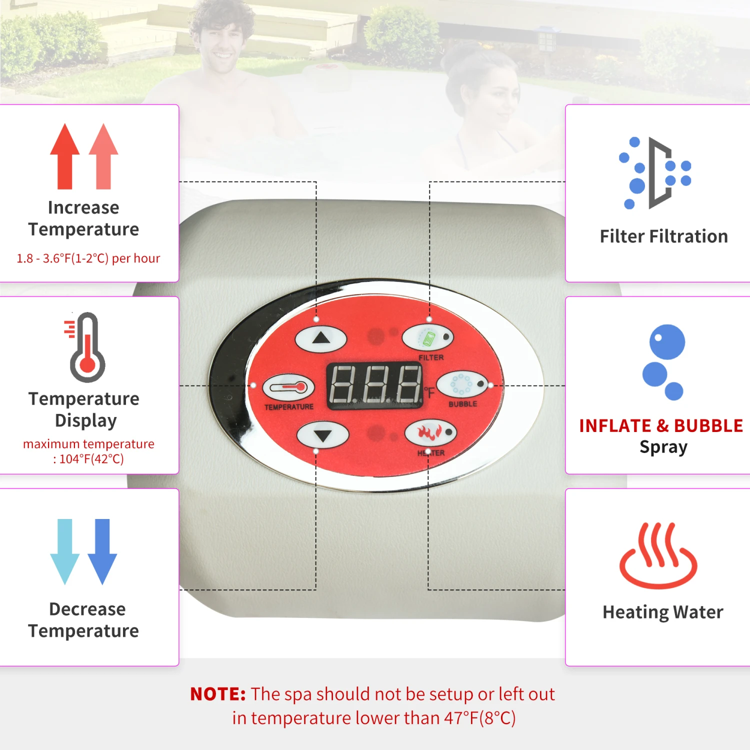 Outsunny 4-6 Person Inflatable Portable Hot Tub Spa 82'' X 26'' Outdoor Round Heated Spa W/ 130 Bubble Jets, Cover, Filter Cartridges - Grey 5 Outsunny 4-6 Person Inflatable Portable Hot Tub Spa 82'' X 26'' Outdoor Round Heated Spa W/ 130 Bubble Jets, Cover, Filter Cartridges - Grey - Image 5