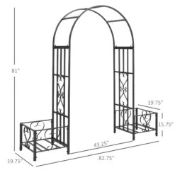 Outsunny 6.7' Steel Garden Arch Arbor With Scrollwork Hearts, Planter Boxes For Climbing Vines, Ceremony, Weddings, Party, Backyard, Lawn, Dark Gray 11 Outsunny 6.7' Steel Garden Arch Arbor With Scrollwork Hearts, Planter Boxes For Climbing Vines, Ceremony, Weddings, Party, Backyard, Lawn, Dark Gray -Outsunny WfLc17186a1f565e1