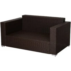 Outsunny Patio Outdoor Sofa, PE Rattan Wicker Loveseat, Outdoor Couch With 2 Throw Pillows & Comfortable Cushions, Cream White -Outsunny WgOff417e6afbed0e