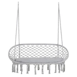 Outsunny Hammock Chair Cotton Rope Porch With Cushion For Indoor Outdoor Using