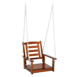 Outsunny Front Porch Swing, Hanging Patio Swing, Outdoor Swing Bench With Pine Wood Frame And Hanging Chains For Garden And Yard, 165 Lbs. Weight Capacity