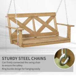Outsunny 2 Person Porch Swing, Patio Swing, Outdoor Swing Bench With Pine Wood Frame And Hanging Chains For Garden And Yard, 550 Lbs Weight Capacity, X Shaped Design, Natural -Outsunny WyDb101808909a7fc