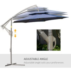 Outsunny 9' Offset Patio Umbrella With Base, Steel Hanging Cantilever Umbrella, 2-Tier Easy Tilt Polyester Shade, 8 Ribs, Crank, Cross Base, Dark Blue -Outsunny X2g88c180fa560828