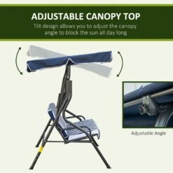 Outsunny 3-Person Patio Porch Swing With Adjustable Canopy For Adults, Steel Frame, Seat & Backrest Cushion, Armrests, Dark Blue & White Striped 13 Outsunny 3-Person Patio Porch Swing With Adjustable Canopy For Adults, Steel Frame, Seat & Backrest Cushion, Armrests, Dark Blue & White Striped -Outsunny X5088c18755147b9a