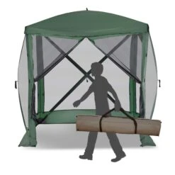Outsunny Pop Up Camping Canopy Gazebo Screen Shelter Tent With Single Person Easy Set-Up, Ventilating Mesh, Portable Carry Bag For Outdoor Camping Party Event, 7x7FT, Green