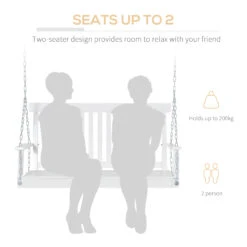 Outsunny 2-Seater Hanging Porch Swing Outdoor Patio Swing Chair Seat With Slatted Build And Chains, 440lbs Weight Capacity, White -Outsunny X9Sa09181532ed9b2