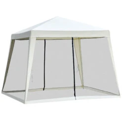 Outsunny 10'x10' Outdoor Party Tent Canopy With Mesh Sidewalls, Patio Gazebo Sun Shade Screen Shelter, Beige