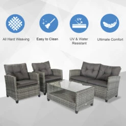 Outsunny 4 Piece Patio Furniture Set With Cushions, PE Rattan Wicker Patio Furniture Set W/ Two-tier Coffee Table For Backyard Porch Garden Poolside And Deck, Gray -Outsunny XDc62f17e681f7fd3