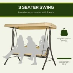 Outsunny 3-Seat Patio Swing Chair, Outdoor Canopy Swing Glider With Cushion, Adjustable Shade, And Slatted Design, For Porch -Outsunny XIWa09188d32bdacf