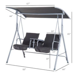 Outsunny 2 Person Porch Swing With Stand, Outdoor Swing With Canopy, Pivot Storage Table, 2 Cup Holders, Cushions For Patio, Backyard, Gray 18 Outsunny 2 Person Porch Swing With Stand, Outdoor Swing With Canopy, Pivot Storage Table, 2 Cup Holders, Cushions For Patio, Backyard, Gray -Outsunny XJDc1717fe800f52c