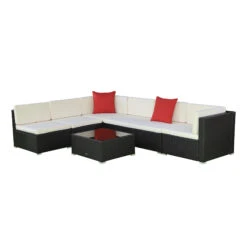 Outsunny 7 Piece Outdoor Patio Furniture Set, PE Rattan Wicker Sectional Sofa Set With Couch Cushions, Throw Pillows And Coffee Table, Orange, Cream 21 Outsunny 7 Piece Outdoor Patio Furniture Set, PE Rattan Wicker Sectional Sofa Set With Couch Cushions, Throw Pillows And Coffee Table, Orange, Cream -Outsunny XNIdaa17ffc927655