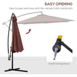 Outsunny 10' Cantilever Hanging Tilt Offset Patio Umbrella With UV & Water Fighting Material And A Sturdy Stand, Brown -Outsunny XQma091815d99346e