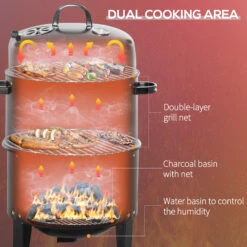 Outsunny 3-in-1 Vertical Charcoal BBQ Smoker Grill With 2 Cooking Areas And Thermometer -Outsunny XRw88c17f2768c6f4