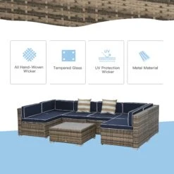 Outsunny 7-Piece Outdoor Wicker Patio Sofa Set, Modern Rattan Conversation Furniture Set With Cushions, Pillows And Tea Table - Blue 21 Outsunny 7-Piece Outdoor Wicker Patio Sofa Set, Modern Rattan Conversation Furniture Set With Cushions, Pillows And Tea Table - Blue -Outsunny XXdfc717e691fe35d
