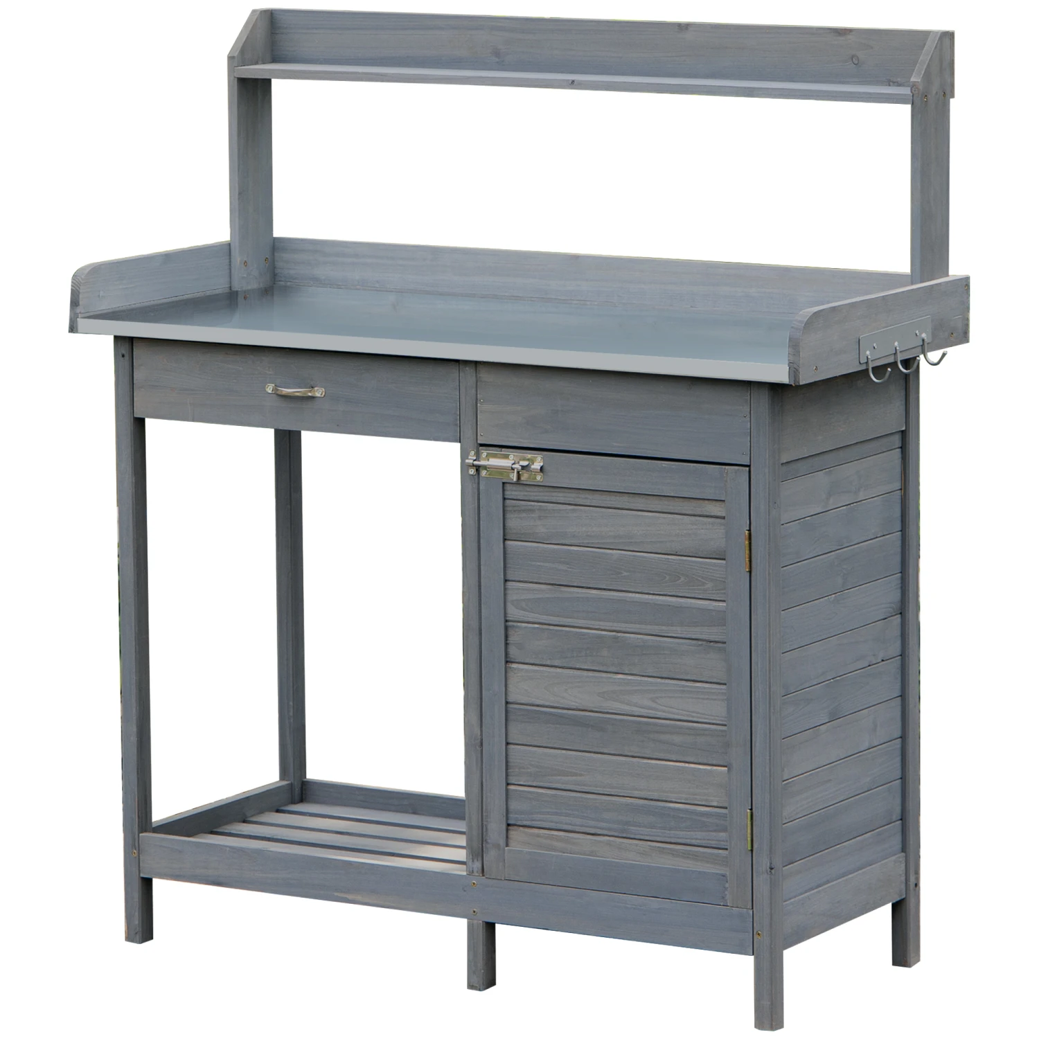 Outsunny Garden Potting Bench Table With Lockable Storage Cabinet And Open Shelf, Outdoor Planting Workstation With Steel Tabletop, Grey 1 Outsunny Garden Potting Bench Table With Lockable Storage Cabinet And Open Shelf, Outdoor Planting Workstation With Steel Tabletop, Grey