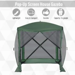 Outsunny Pop Up Camping Canopy Gazebo Screen Shelter Tent With Single Person Easy Set-Up, Ventilating Mesh, Portable Carry Bag For Outdoor Camping Party Event, 7x7FT, Green -Outsunny XbT73e17e6b7c163f