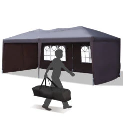 Outsunny 10' X 20' Pop Up Canopy Tent With 4 Sidewalls, Heavy Duty Tents For Parties, Outdoor Instant Gazebo With Carry Bag, For Outdoor, Garden, Patio, Coffee