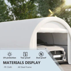 Outsunny 10' X 16' Carport, Heavy Duty Portable Garage Storage Tent With Large Zippered Door, Anti-UV PE Canopy Cover For Car, Truck, Boat, Motorcycle, Bike, Garden Tools, Outdoor Work, White -Outsunny Xica0918856492be5