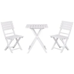 Outsunny 3-Piece Pine Wood Bistro Set, Foldable Patio Furniture With 2 Folding Chairs And Square Coffee Table, Slatted Finish, For Backyard, Balcony, Deck, White