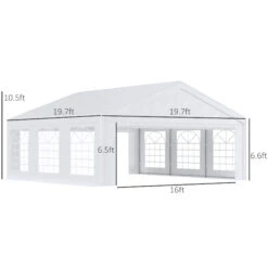 Outsunny 20' X 20' Heavy-duty Large Wedding Tent, Outdoor Carport Garage Party Tent, Patio Gazebo Canopy With Sidewall, White -Outsunny Xo6c171857727119f