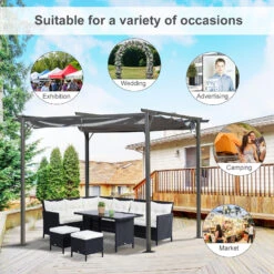 Outsunny 10' X 10' Outdoor Retractable Pergola Canopy, Metal Patio Shade Shelter For Backyard, Porch Party, Garden, Grill Gazebo, Gray 14 Outsunny 10' X 10' Outdoor Retractable Pergola Canopy, Metal Patio Shade Shelter For Backyard, Porch Party, Garden, Grill Gazebo, Gray -Outsunny Xr6b101818bfd5af0