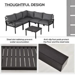 Outsunny 6PC Patio Furniture Set L-Shape Corner Sectional Sofa Set W/ Coffee Table Grey -Outsunny Xunbf317e6ae9a204