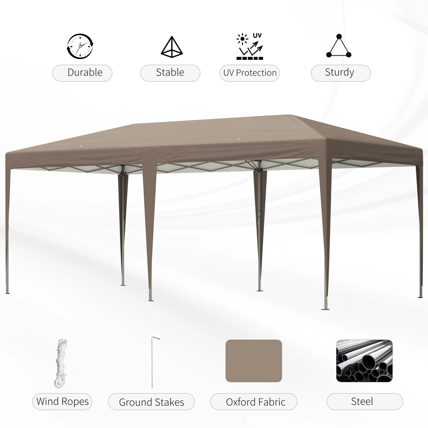 Outsunny 19' X 10' Outdoor Gazebo Pop Up Canopy Party Tent With Carrying Bag, Coffee 6 Outsunny 19' X 10' Outdoor Gazebo Pop Up Canopy Party Tent With Carrying Bag, Coffee - Image 6