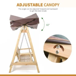 Outsunny Wooden Porch Swing Bench, 2-Seater Outdoor Swing Glider With Adjustable Canopy, Adjustable Hanging Chains, A-Frame, For Garden, Poolside, Backyard, Brown -Outsunny Xv1ba617e6a32859b