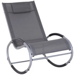 Outsunny Zero Gravity Rocking Lounge Sling Reclining Chair With Padded Headrest - Grey
