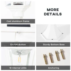 Outsunny 22" Outdoor Solar Lamp Post Light, All Weather Protection, For Backyard, White -Outsunny Y2P75617fae7c8336