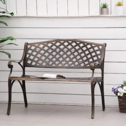 Outsunny Cast Aluminum Outdoor Garden Bench, 2 Seater Antique Patio Loveseat, Bronze -Outsunny Y4s6ff17fb9b23a67