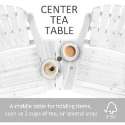 Outsunny Set Of 3 Wooden Adirondack Chairs, Outdoor Double Seat With Center Table And Umbrella Hole For Patio, Backyard, Deck, Fire Pit, White -Outsunny Y5Xb1017f276913eb
