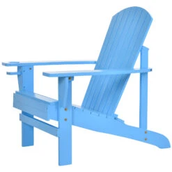 Outsunny Wooden Adirondack Chair, Outdoor Patio Lawn Chair With Cup Holder, Lawn Furniture, Classic Lounge For Deck, Garden, Backyard, Fire Pit, Blue -Outsunny Y6s57717fbee038ac
