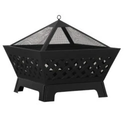 Outsunny 26 Inch Outdoor Fire Pits, Bonfire Wood Burning Firepit Bowl, Camping Fire Pit With Spark Screen Cover, Poker For Patio, Or Backyard, Black -Outsunny YAzcc917fcf475842