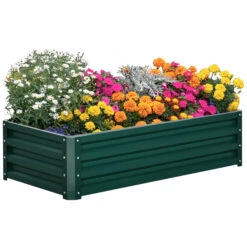 Outsunny 4' X 2' X 1' Galvanized Raised Garden Bed, Metal Planter Box Raised Bed For Vegetables, Flowers, Plants And Herbs, Green
