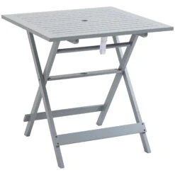 Outsunny Foldable Dining Table, Square Wood Side Table, Portable Bistro Table With Umbrella Hole For Outdoor Patio, Garden Or Backyard, Grey