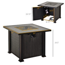 Outsunny 30 Inch Outdoor Propane Gas Fire Pit Table, 50,000 BTU Auto-Ignition Square Wicker-effect Gas Firepit With Ceramic Tabletop, Lid, Lava Rocks & Rain Cover, CSA Certification -Outsunny YQUc171800177ebaa