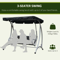 Outsunny 3-Seat Patio Swing Chair, Outdoor Canopy Swing With Stand, Adjustable Shade, Steel Frame For Adults, Garden, Poolside, Black 20 Outsunny 3-Seat Patio Swing Chair, Outdoor Canopy Swing With Stand, Adjustable Shade, Steel Frame For Adults, Garden, Poolside, Black -Outsunny YXW756180b6af8b1c