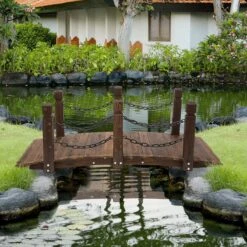 Outsunny Wooden Garden Bridge Arc Stained Finish Walkway With Metal Chain Railings -Outsunny YcXeba17e6aa06576