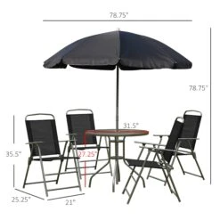 Outsunny 6 Piece Patio Dining Set For 4 With Umbrella, Outdoor Table And Chairs With 4 Folding Dining Chairs & Round Glass Table For Garden, Backyard And Poolside, Black 16 Outsunny 6 Piece Patio Dining Set For 4 With Umbrella, Outdoor Table And Chairs With 4 Folding Dining Chairs & Round Glass Table For Garden, Backyard And Poolside, Black -Outsunny Ydz63617e681f8876