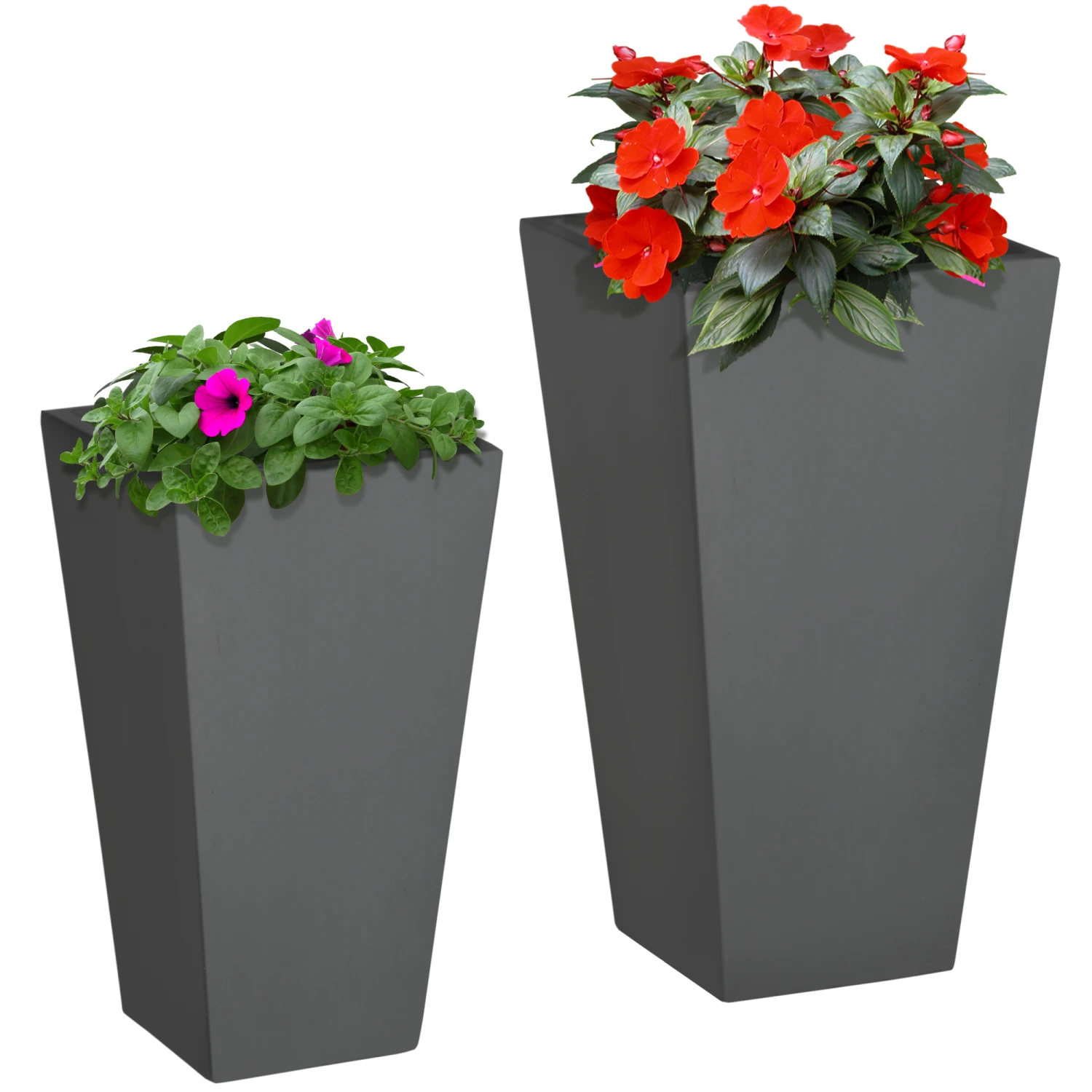 Outsunny 2-Pack Outdoor Planter Set, MgO Flower Pots With Drainage Holes, Durable & Stackable Plant Pot, 22in & 18in, For Entryway, Patio, Yard, Garden, Gray 1 Outsunny 2-Pack Outdoor Planter Set, MgO Flower Pots With Drainage Holes, Durable & Stackable Plant Pot, 22in & 18in, For Entryway, Patio, Yard, Garden, Gray