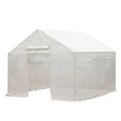 Outsunny 10' X 9.5' X 8' Outdoor Ventilated Portable Walk-In Greenhouse With Durable White PE Mesh Cloth Cover Steel Frame - White