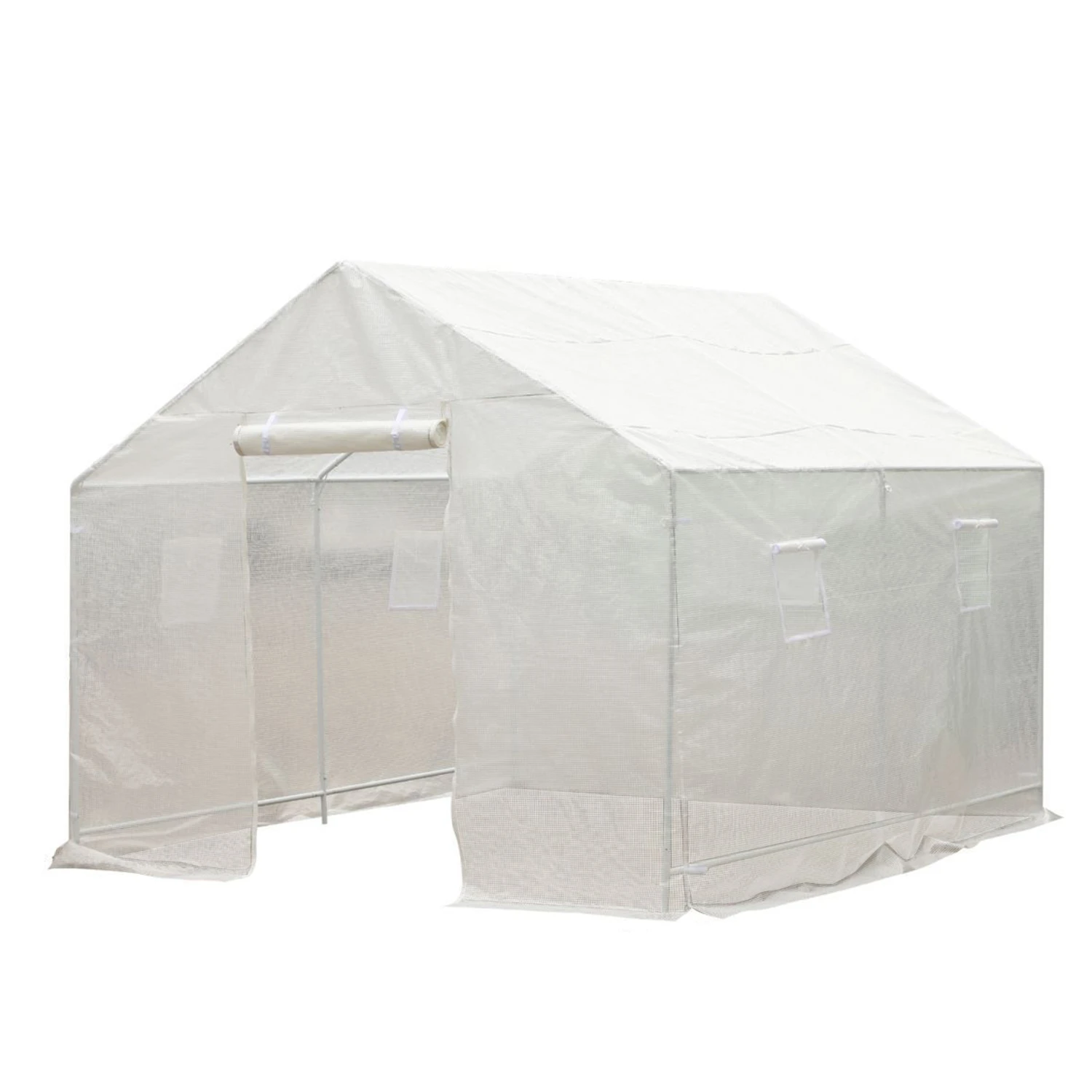 Outsunny 10' X 9.5' X 8' Outdoor Ventilated Portable Walk-In Greenhouse With Durable White PE Mesh Cloth Cover Steel Frame - White 1 Outsunny 10' X 9.5' X 8' Outdoor Ventilated Portable Walk-In Greenhouse With Durable White PE Mesh Cloth Cover Steel Frame - White