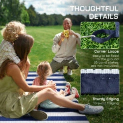 Outsunny Reversible Outdoor Rug Carpet, 9' X 18' Waterproof Plastic Straw Rug, Portable RV Camping Rugs With Carry Bag, Large Floor Mat For Backyard, Deck, Picnic, Beach, Blue & White Striped -Outsunny Yp57561855b40c3bc