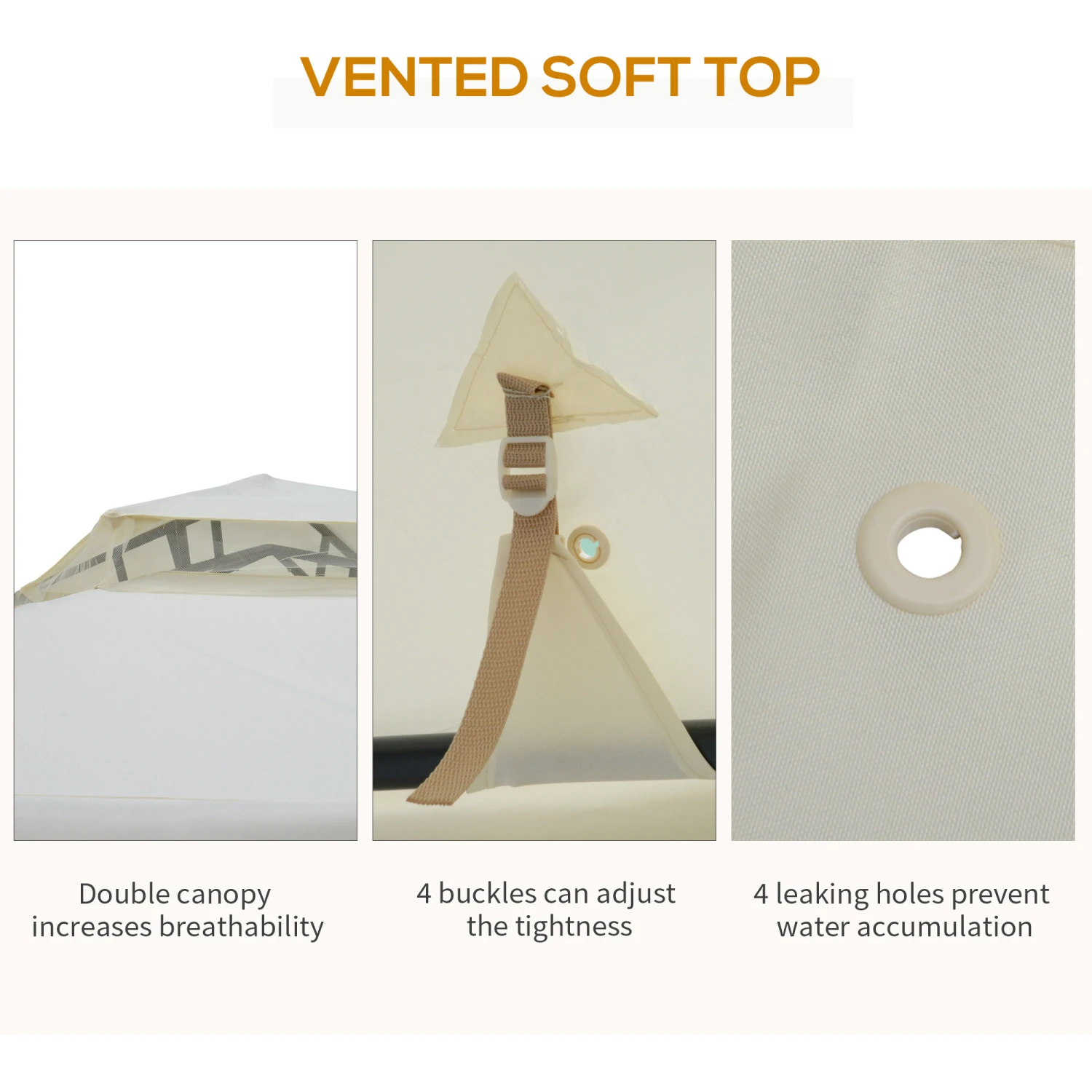 Outsunny 10' X 10' Patio Gazebo Outdoor Canopy Shelter With 2-Tier Roof And Netting, Steel Frame For Garden, Lawn, Backyard And Deck, Cream White 6 Outsunny 10' X 10' Patio Gazebo Outdoor Canopy Shelter With 2-Tier Roof And Netting, Steel Frame For Garden, Lawn, Backyard And Deck, Cream White - Image 6