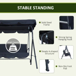 Outsunny 3-Seat Outdoor Patio Swing Chair With Removable Cushion, Steel Frame Stand And Adjustable Tilt Canopy For Patio, Garden, Poolside, Balcony, Backyard, Black 17 Outsunny 3-Seat Outdoor Patio Swing Chair With Removable Cushion, Steel Frame Stand And Adjustable Tilt Canopy For Patio, Garden, Poolside, Balcony, Backyard, Black -Outsunny Z9a88c181720c6ca0